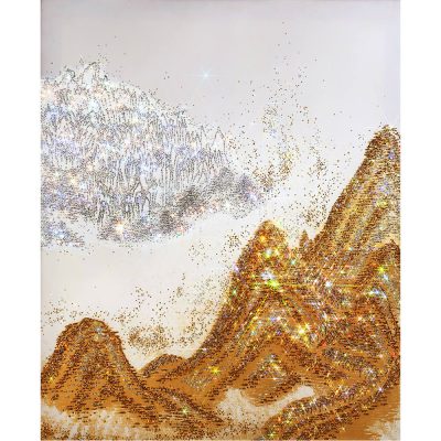 ARTIFICIAL LANDSCAPE– Mountain Gold 132.0 x 108.0cm Mixed media & Swarovski’s cut crystals on canvas 2017