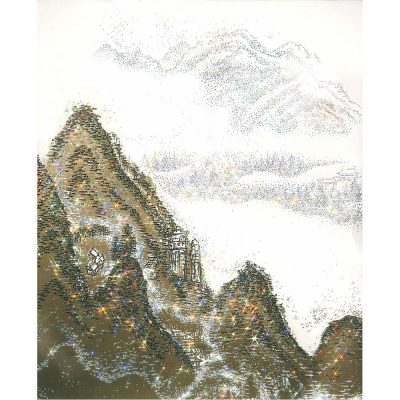 ARTIFICIAL LANDSCAPE– Mountain Luminous Greige 132.0 x 108.0cm Mixed media & Swarovski’s cut crystals on canvas 2017