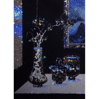 ARTIFICIAL LANDSCAPE–still Life Blue 72.7 x 53.0cm Mixed media & Swarovski’s cut crystals on canvas 2014