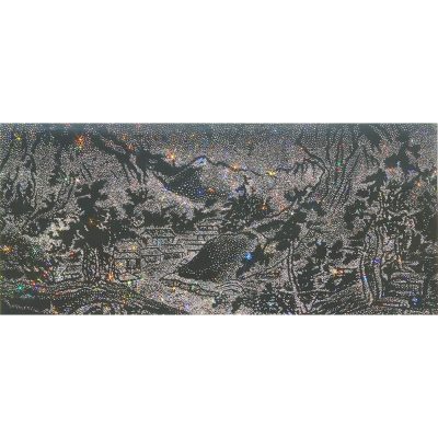 ARTIFICIAL LANDSCAPE–Grey Caim 70.0 x 160.0cm Mixed media & Swarovski’s cut crystals on canvas 2012