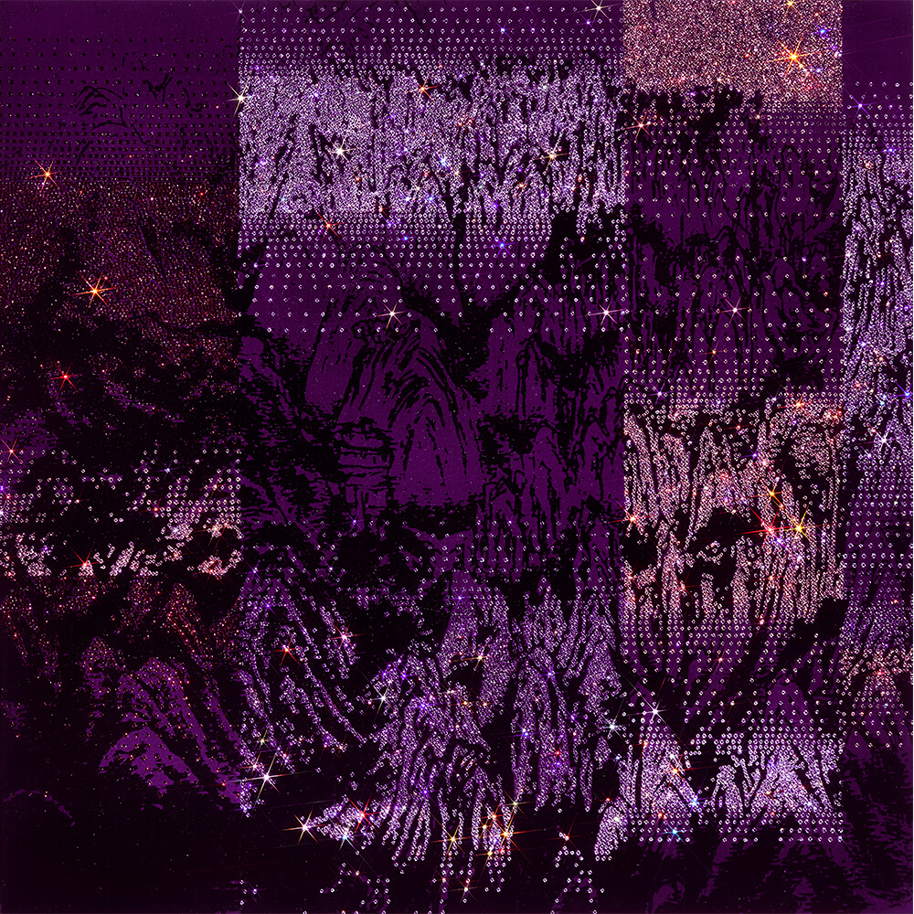 ARTIFICIAL LANDSCAPE–Neo-Geo Purple 70.0 x 70.0cm Mixed media & Swarovski’s cut crystals on canvas 2013