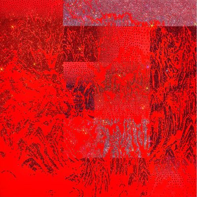 ARTIFICIAL LANDSCAPE–Neo-Geo Red 70.0 x 70.0cm Mixed media & Swarovski’s cut crystals on canvas 2013