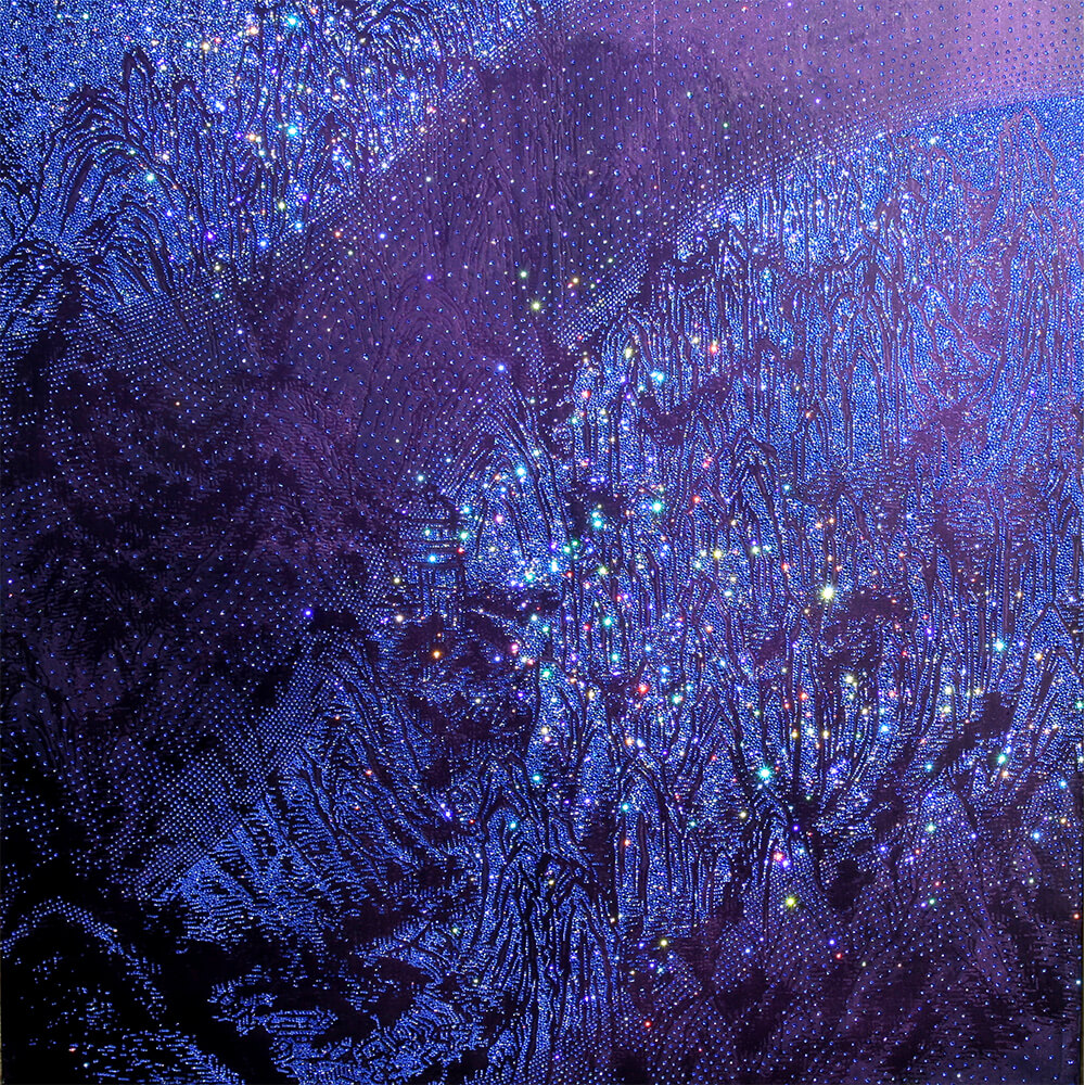ARTIFICIAL LANDSCAPE-Sapphired Sapphire 130.0 x 130.0cm Mixed media & Swarovski’s cut crystals on canvas 2011