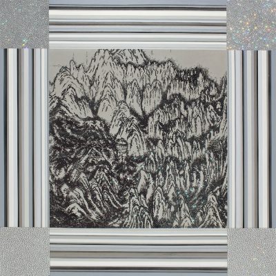 ARTIFICIAL LANDSCAPE–Iridescent Silver 100.0 x 100.0cm Mixed media & Swarovski’s cut crystals on canvas 2010