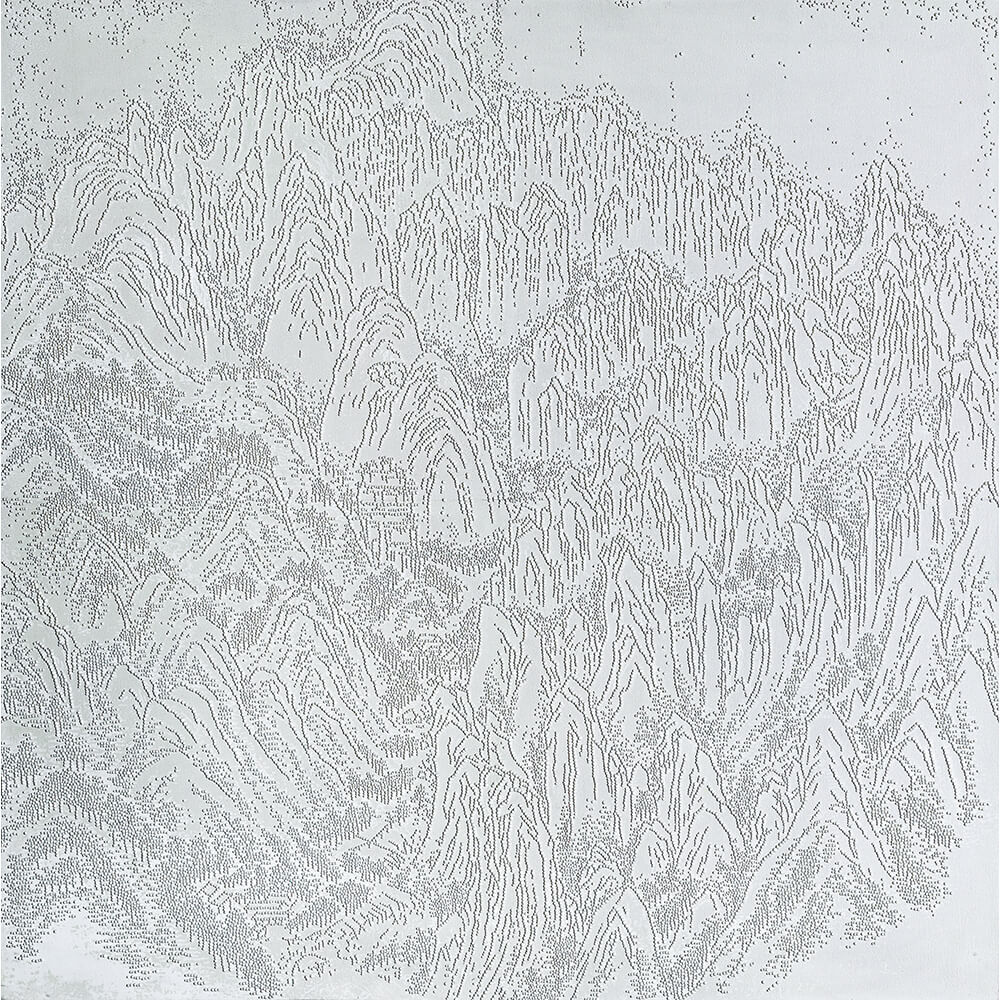 ARTIFICIAL LANDSCAPE– Positive Drawing Pearl White 140.0 x 140.0cm Mixed media & Swarovski’s cut crystals on canvas 2009