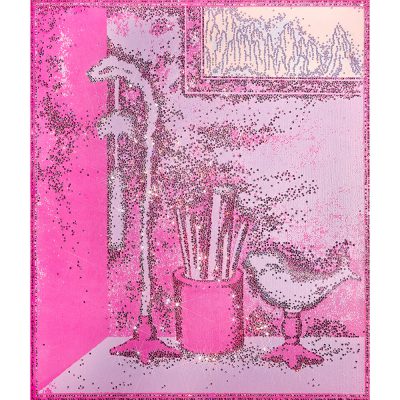 ARTIFICIAL LANDSCAPE–still Life Brilliant Pink 72.7 x 60.6cm Mixed media & Swarovski’s cut crystals on canvas 2016