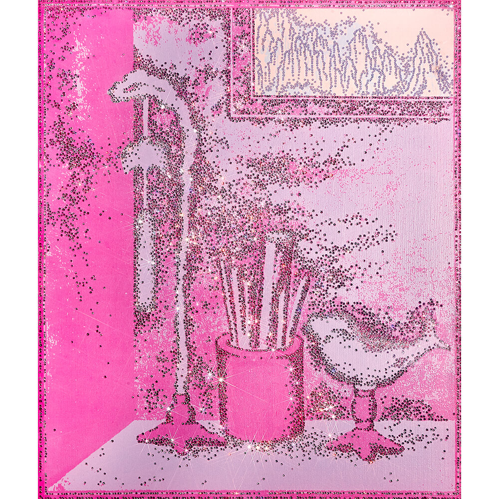 ARTIFICIAL LANDSCAPE–still Life Brilliant Pink 72.7 x 60.6cm Mixed media & Swarovski’s cut crystals on canvas 2016