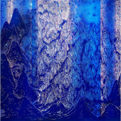 ARTIFICIAL LANDSCAPE–Luminous Blue Mountain 180.0 x 180.0cm Mixed media & Swarovski’s cut crystals on canvas 2017